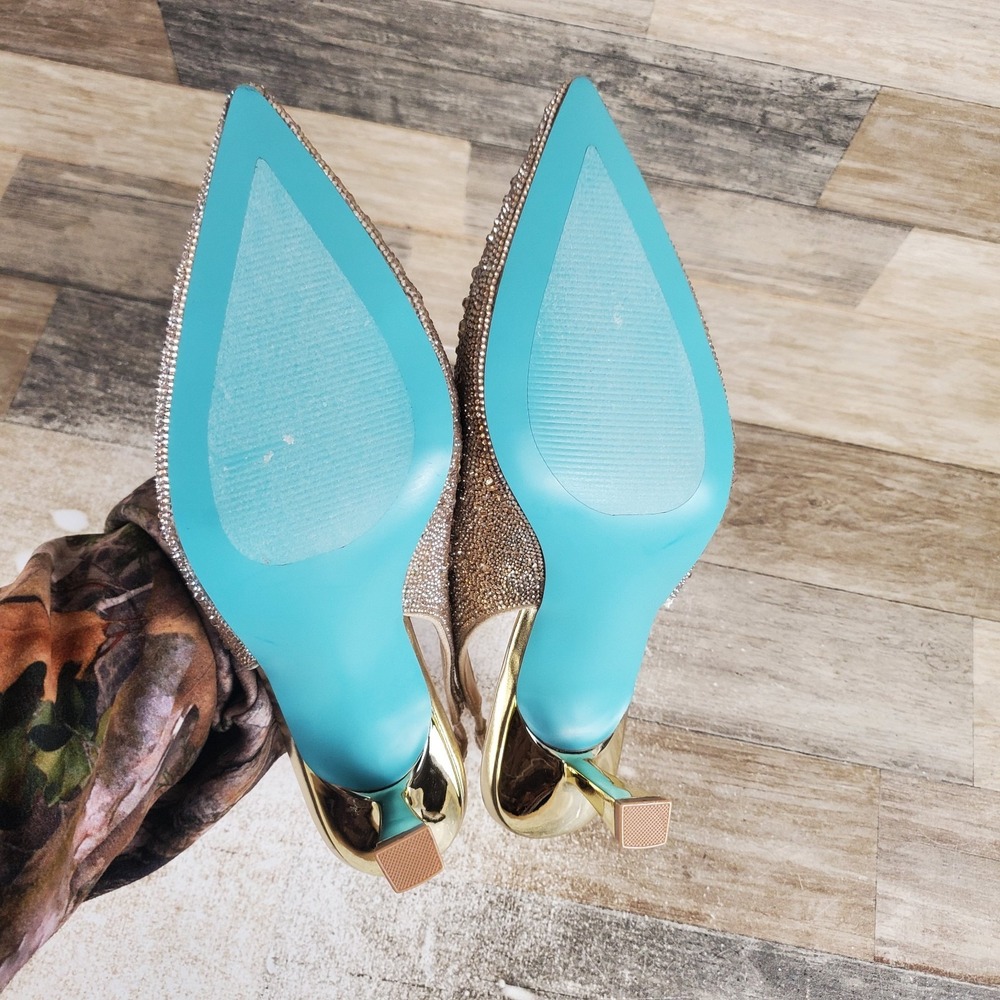Betsey Johnson Clark Womens Pumps Sz 10 W Gold Slingback Kitten Heel Pointed Toe - Picture 8 of 10